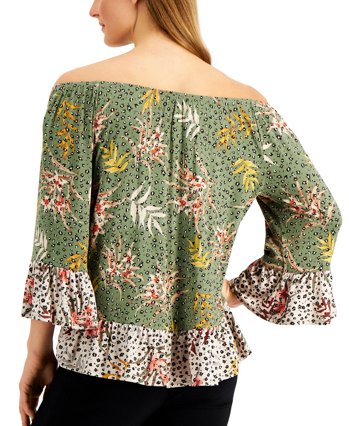 Top estampado ombro a ombro feminino Style &amp; Co, verde, tamanho médio