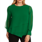 Vince Camuto Top assimétrico de chiffon com camada dupla feminino, verde, tamanho grande