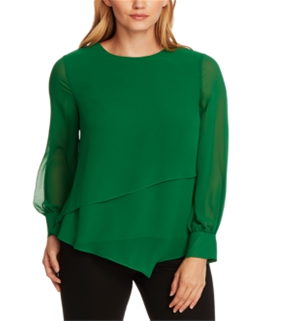 Vince Camuto Top assimétrico de chiffon com camada dupla feminino, verde, tamanho grande