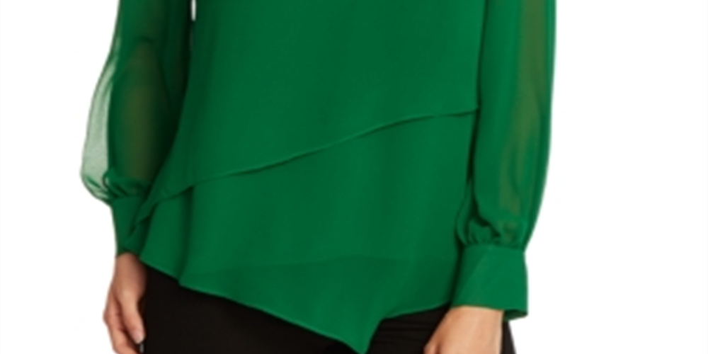 Vince Camuto Top assimétrico de chiffon com camada dupla feminino, verde, tamanho grande