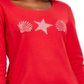 Camiseta feminina Karen Scott lisa com manga 3/4, vermelha, tamanho pequeno, extragrande