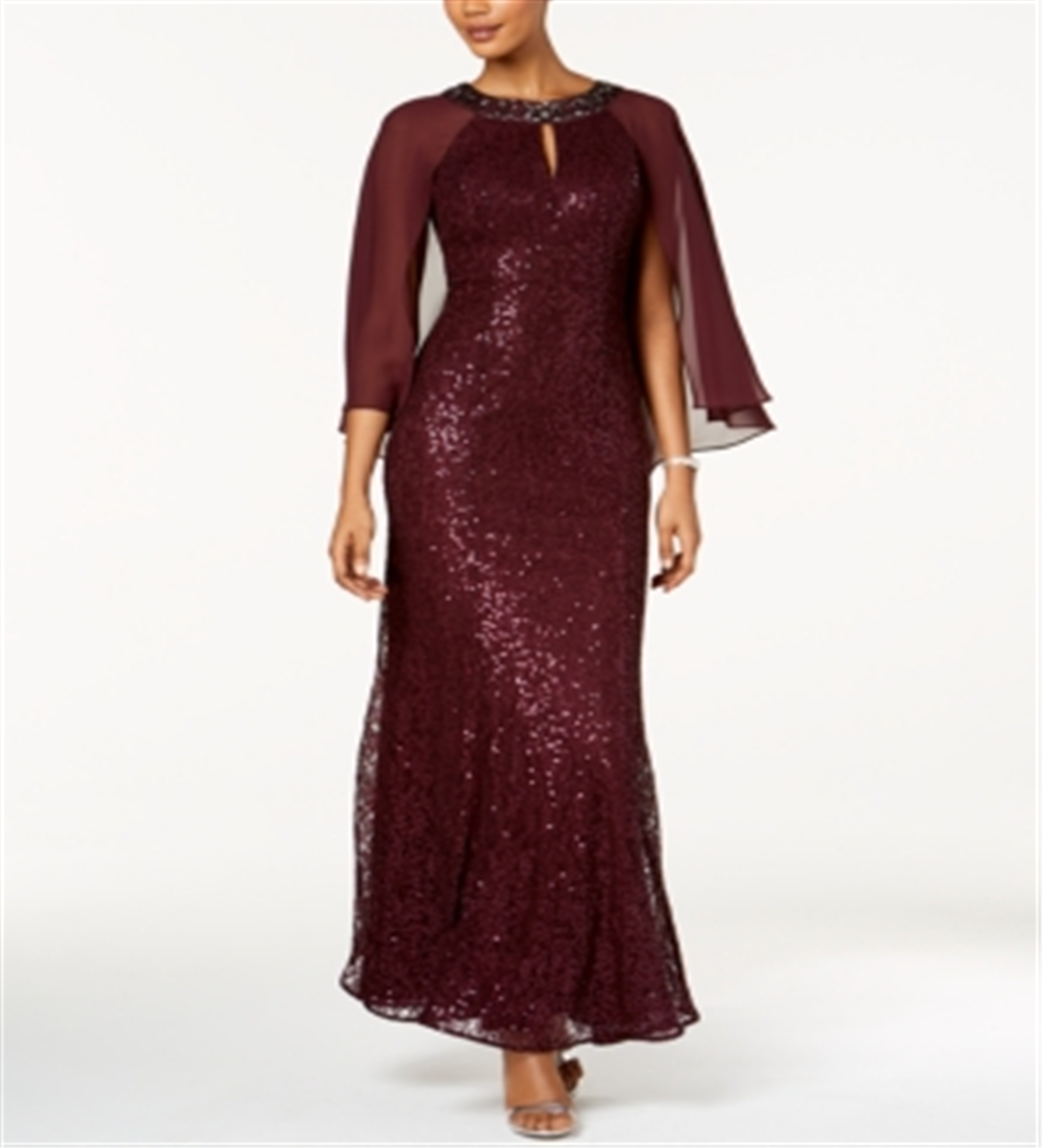 Vestido formal longo com lantejoulas e decote em V SL Fashions para mulheres, roxo, tamanho 8, pequeno