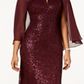 Vestido formal longo com lantejoulas e decote em V SL Fashions para mulheres, roxo, tamanho 8, pequeno
