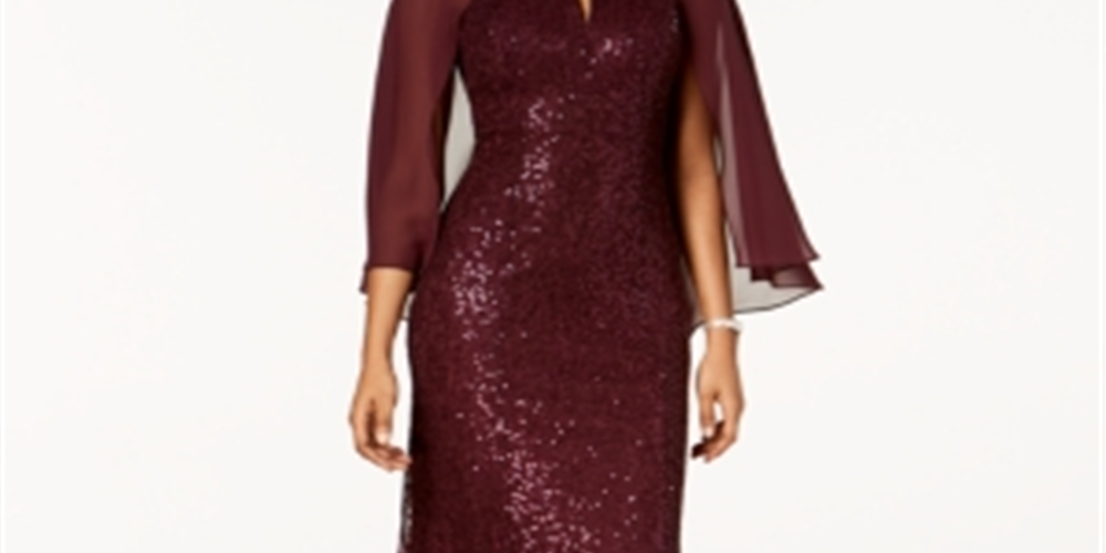 Vestido formal longo com lantejoulas e decote em V SL Fashions para mulheres, roxo, tamanho 8, pequeno