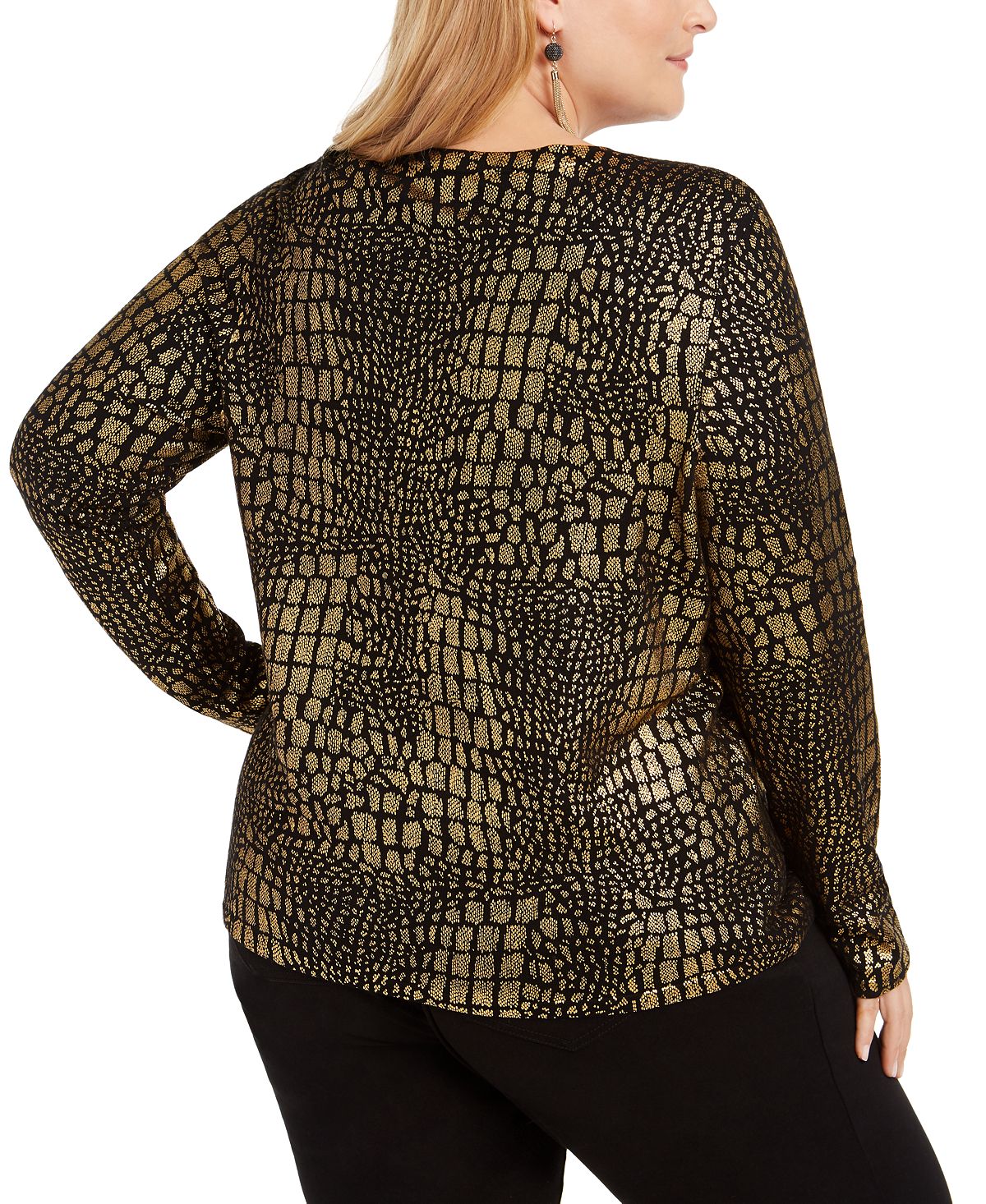 Suéter feminino com estampa de crocodilo INC International Concepts, dourado e preto, tamanho 0X