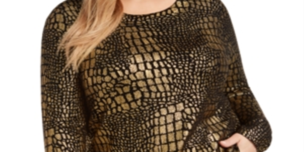 Suéter feminino com estampa de crocodilo INC International Concepts, dourado e preto, tamanho 0X