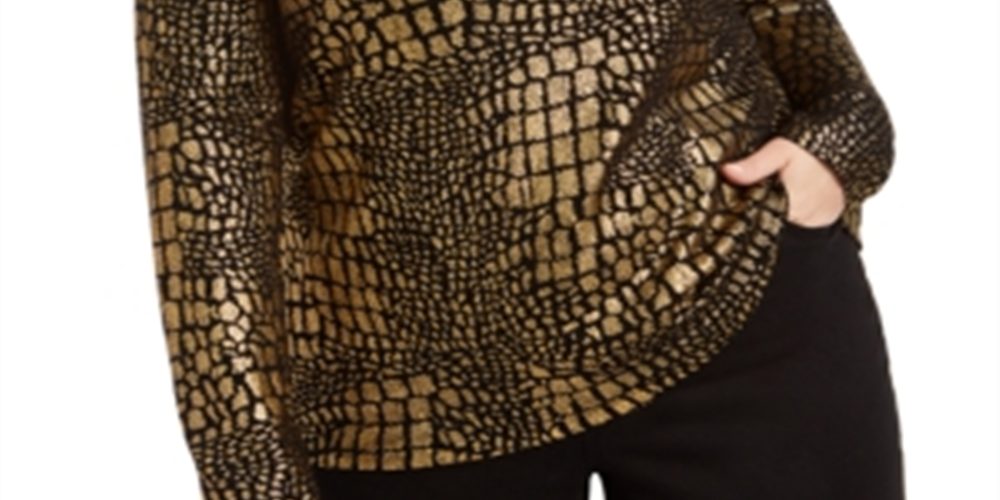 Suéter feminino com estampa de crocodilo INC International Concepts, dourado e preto, tamanho 0X