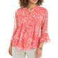 Blusa feminina Charter Club com estampa de pintuck e mangas com babados, vermelha, tamanho P