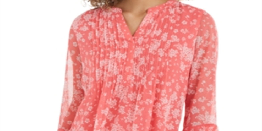 Blusa feminina Charter Club com estampa de pintuck e mangas com babados, vermelha, tamanho P