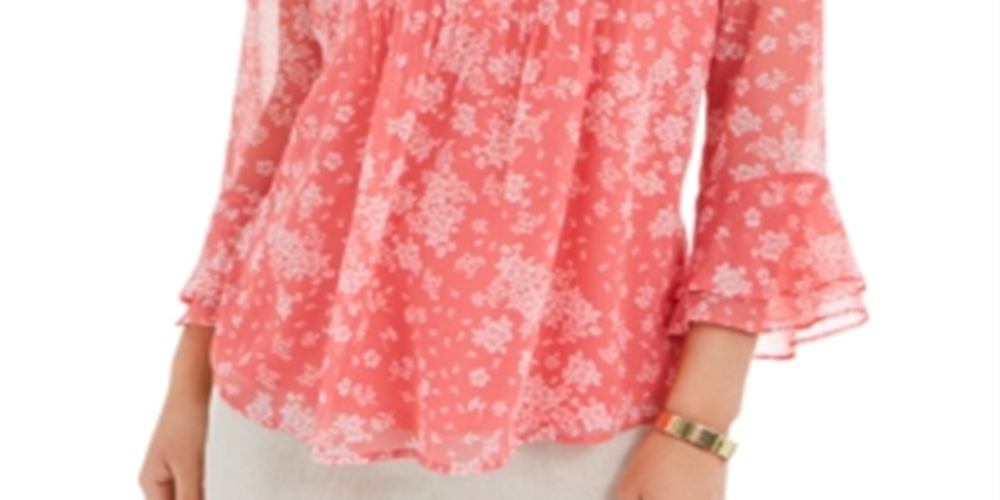 Blusa feminina Charter Club com estampa de pintuck e mangas com babados, vermelha, tamanho P
