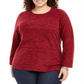 Karen Scott Plus Marled Microfleece Top Feminino Vermelho Tamanho 2X
