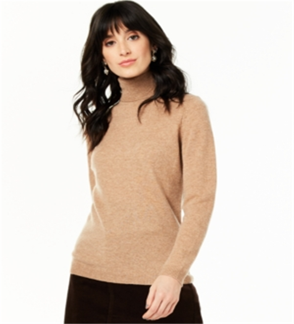 Suéter feminino de cashmere com gola alta, tamanho pequeno, marrom, Charter Club