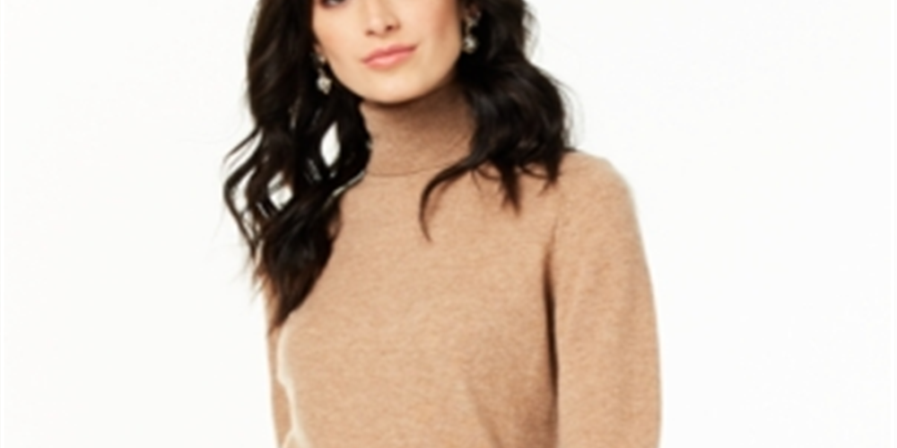 Suéter feminino de cashmere com gola alta, tamanho pequeno, marrom, Charter Club