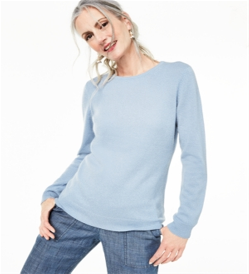 Suéter de cashmere feminino Charter Club com gola redonda, azul, tamanho pequeno G