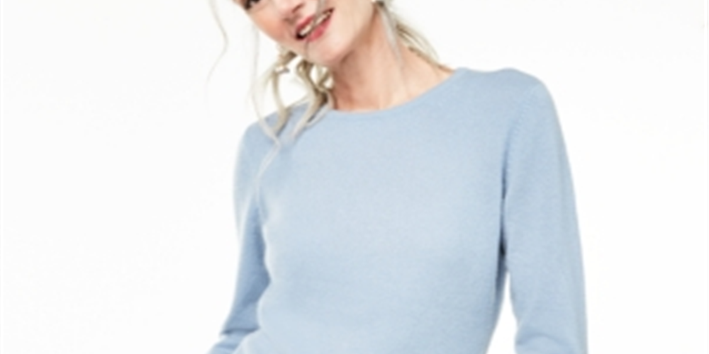 Suéter de cashmere feminino Charter Club com gola redonda, azul, tamanho pequeno G