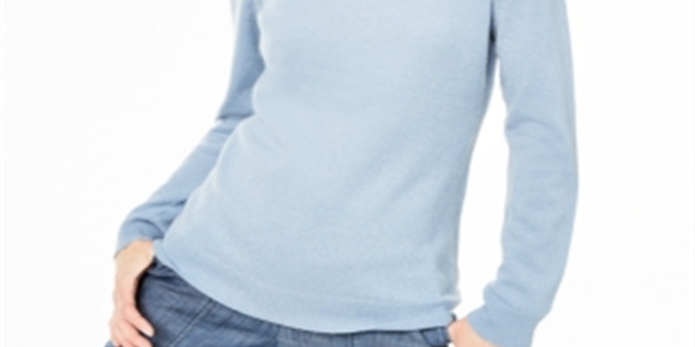 Suéter de cashmere feminino Charter Club com gola redonda, azul, tamanho pequeno G