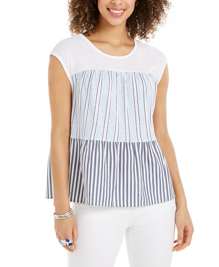 Top feminino de algodão em camadas Style &amp; Co, branco, tamanho pequeno