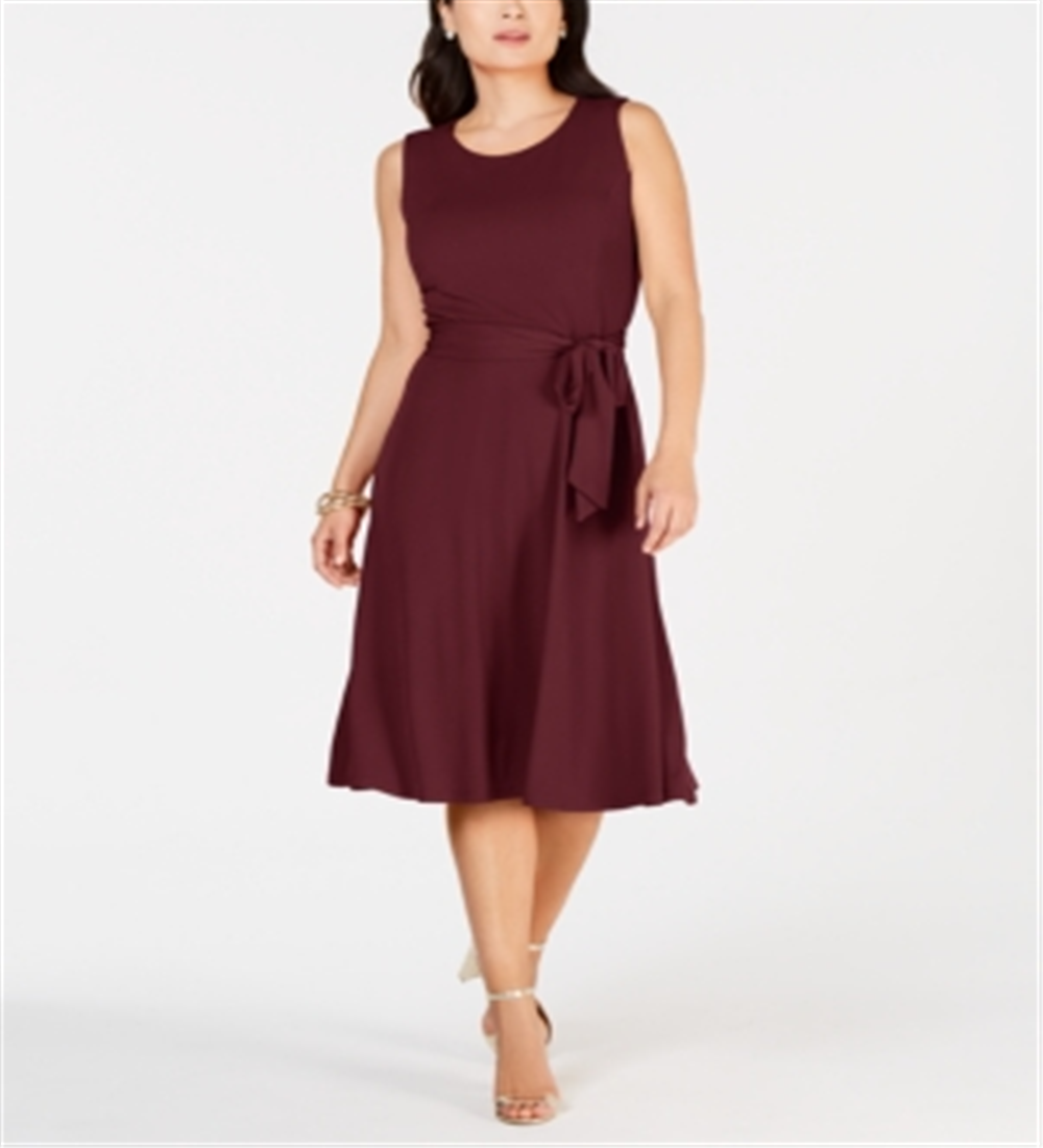 Vestido feminino com cinto MIDI Charter Club, tamanho PP, vinho