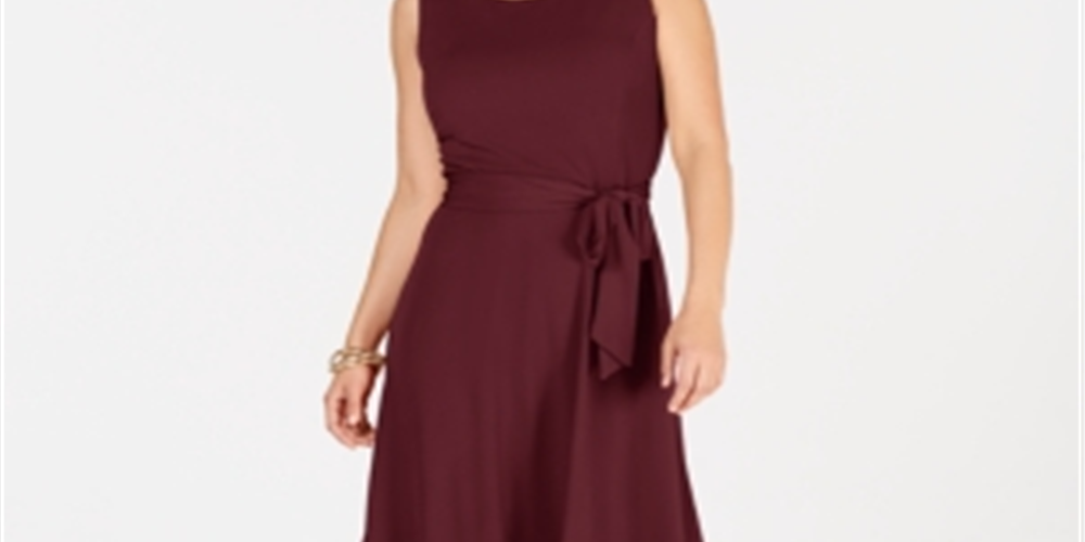 Vestido feminino com cinto MIDI Charter Club, tamanho PP, vinho