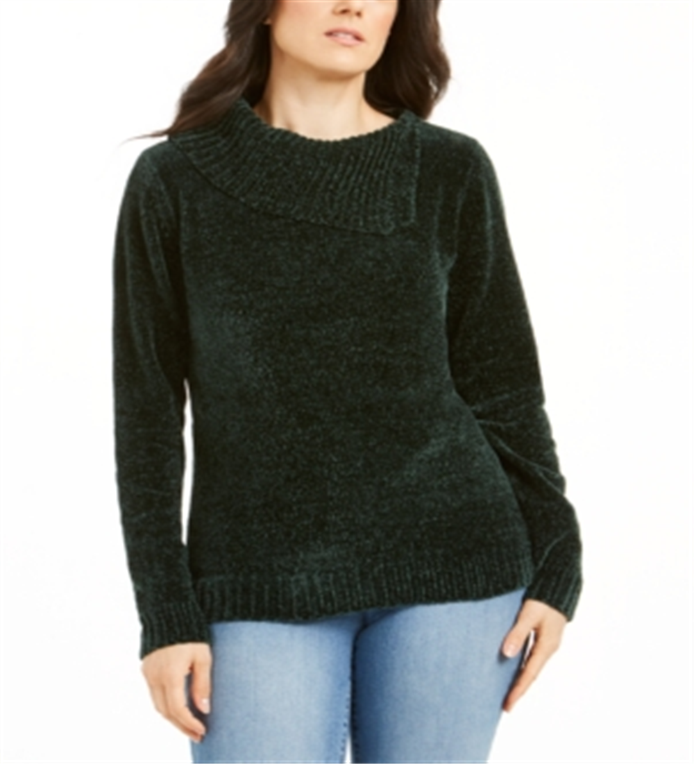 Karen Scott Suéter Feminino Gola Envelope Chenille Verde Tamanho Pequeno
