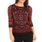 Charter Club Top de malha estampado feminino pequeno vermelho tamanho pequeno GG