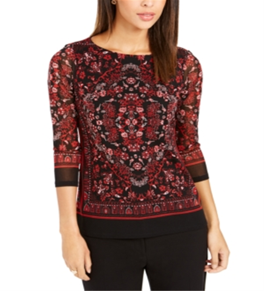Charter Club Top de malha estampado feminino pequeno vermelho tamanho pequeno GG