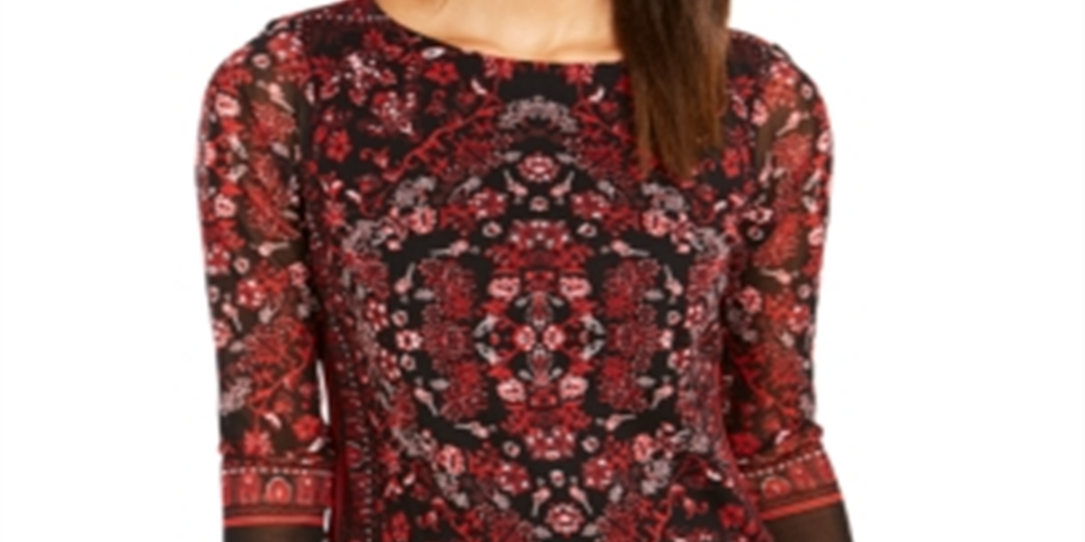 Charter Club Top de malha estampado feminino pequeno vermelho tamanho pequeno GG