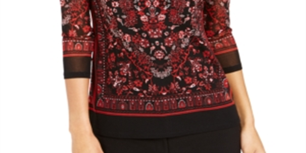 Charter Club Top de malha estampado feminino pequeno vermelho tamanho pequeno GG