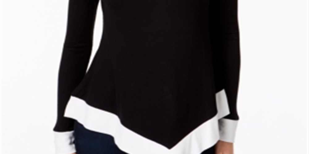 Blusa feminina Petite Colorblocked com bainha em lenço - Preto profundo, tamanho Petite S