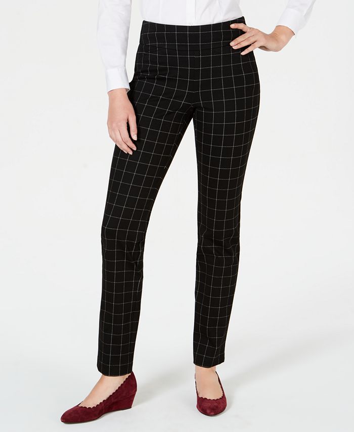 Calça feminina Charter Club Cambridge Windowpane Print Slim Leg Preta Tamanho 8