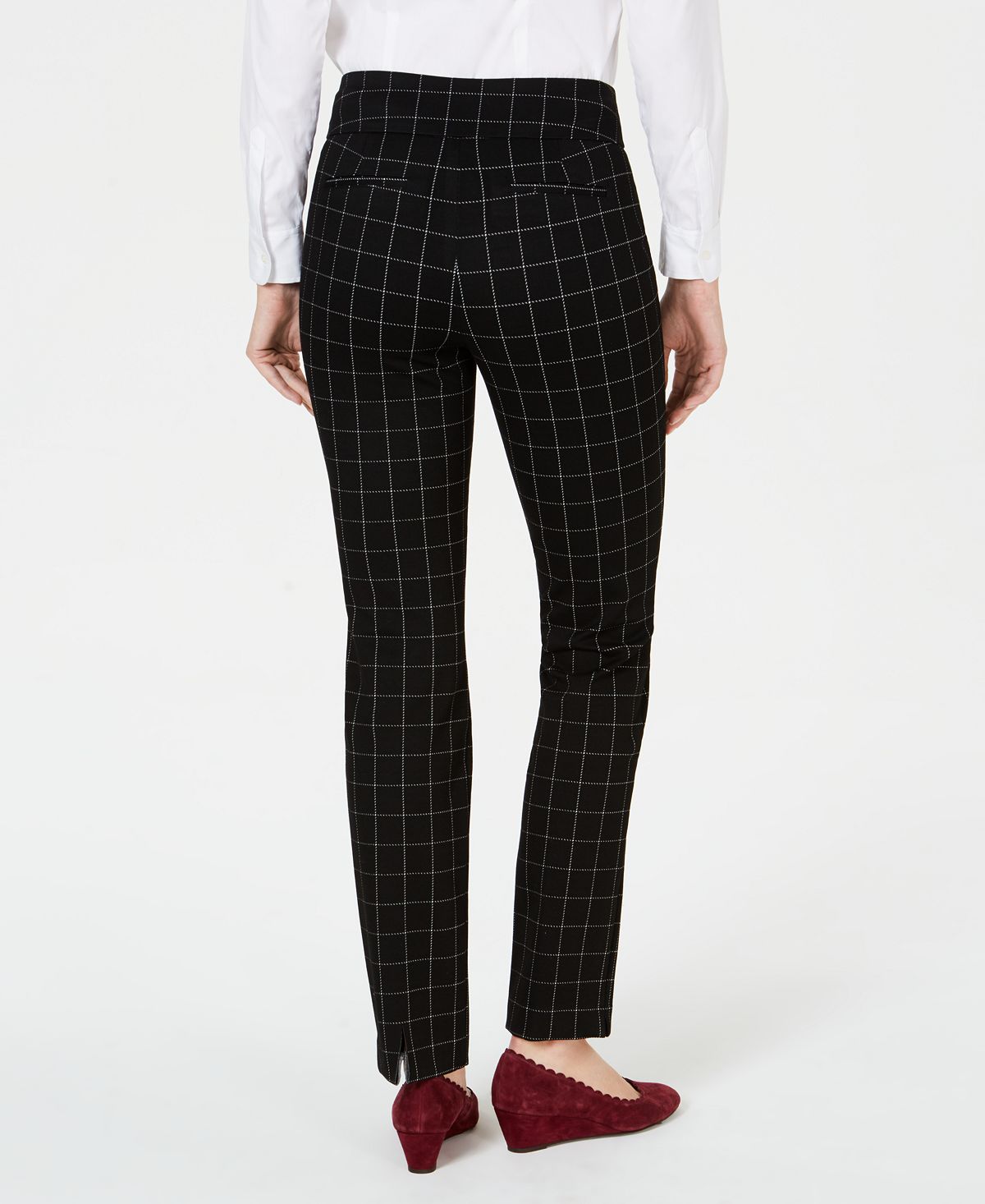 Calça feminina Charter Club Cambridge Windowpane Print Slim Leg Preta Tamanho 8