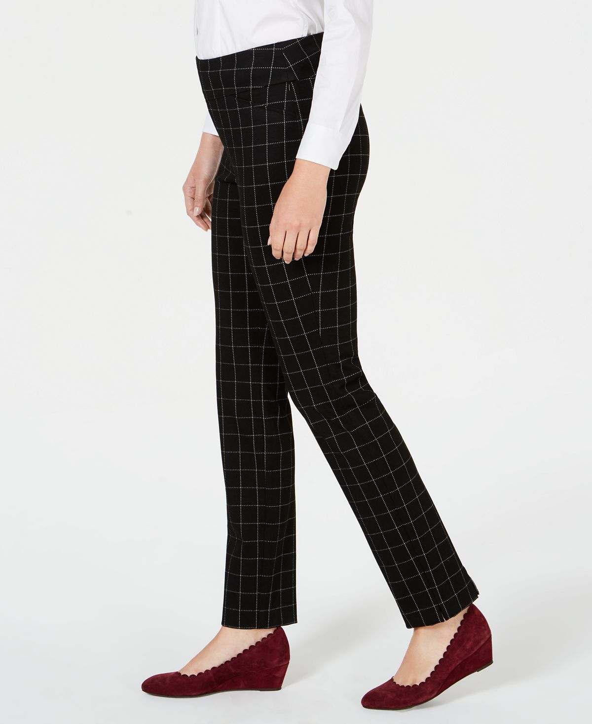 Calça feminina Charter Club Cambridge Windowpane Print Slim Leg Preta Tamanho 8