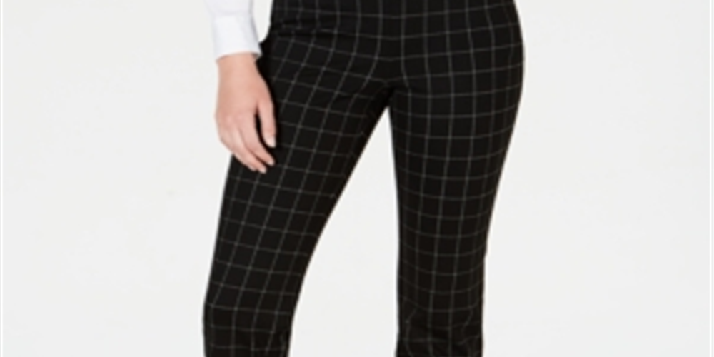 Calça feminina Charter Club Cambridge Windowpane Print Slim Leg Preta Tamanho 8