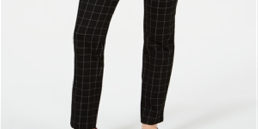 Calça feminina Charter Club Cambridge Windowpane Print Slim Leg Preta Tamanho 8