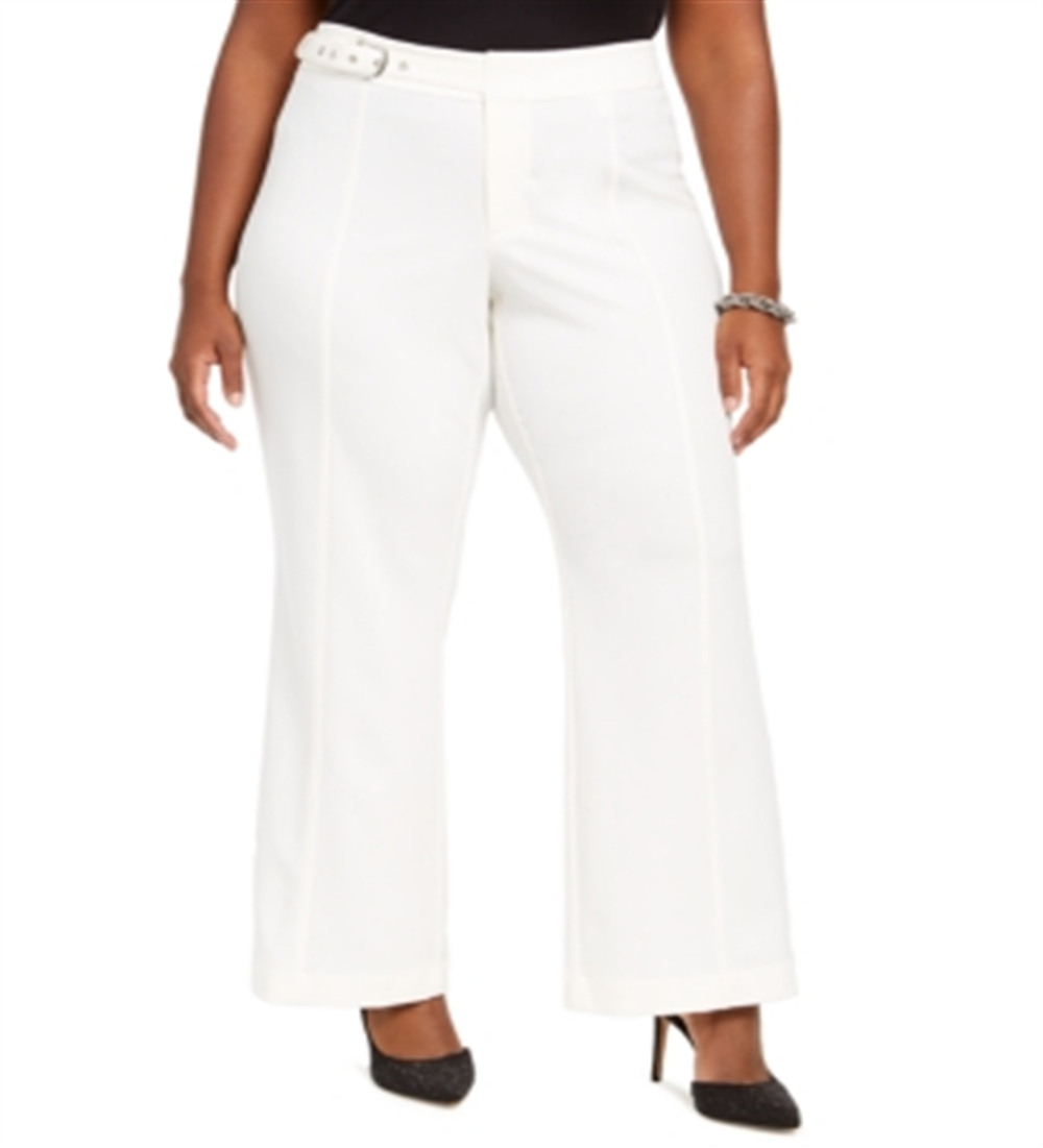 Calça feminina larga com cinto e cor lisa INC para usar no trabalho, branca, tamanho 16W