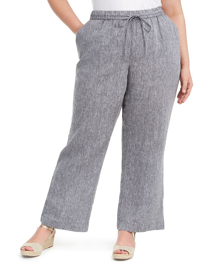 Calça reta feminina Charter Club Plus Linen cinza tamanho 2X