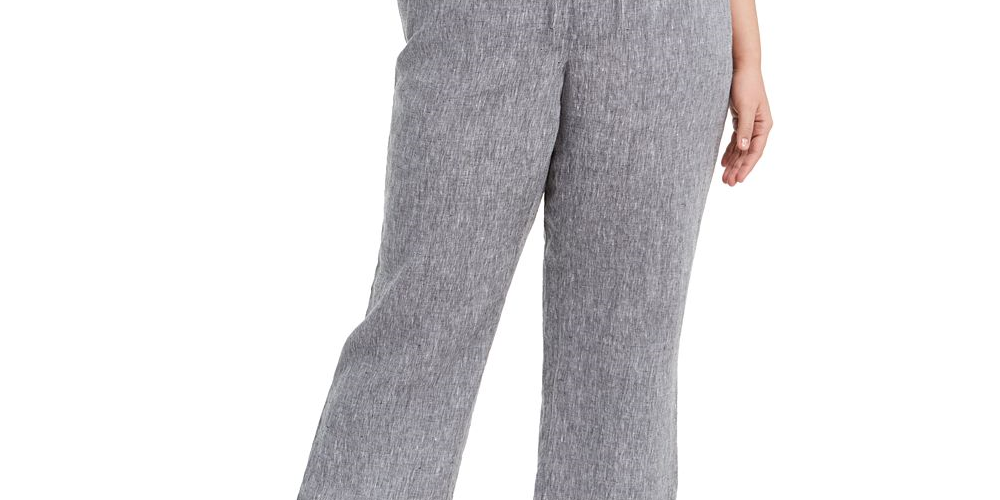 Calça reta feminina Charter Club Plus Linen cinza tamanho 2X