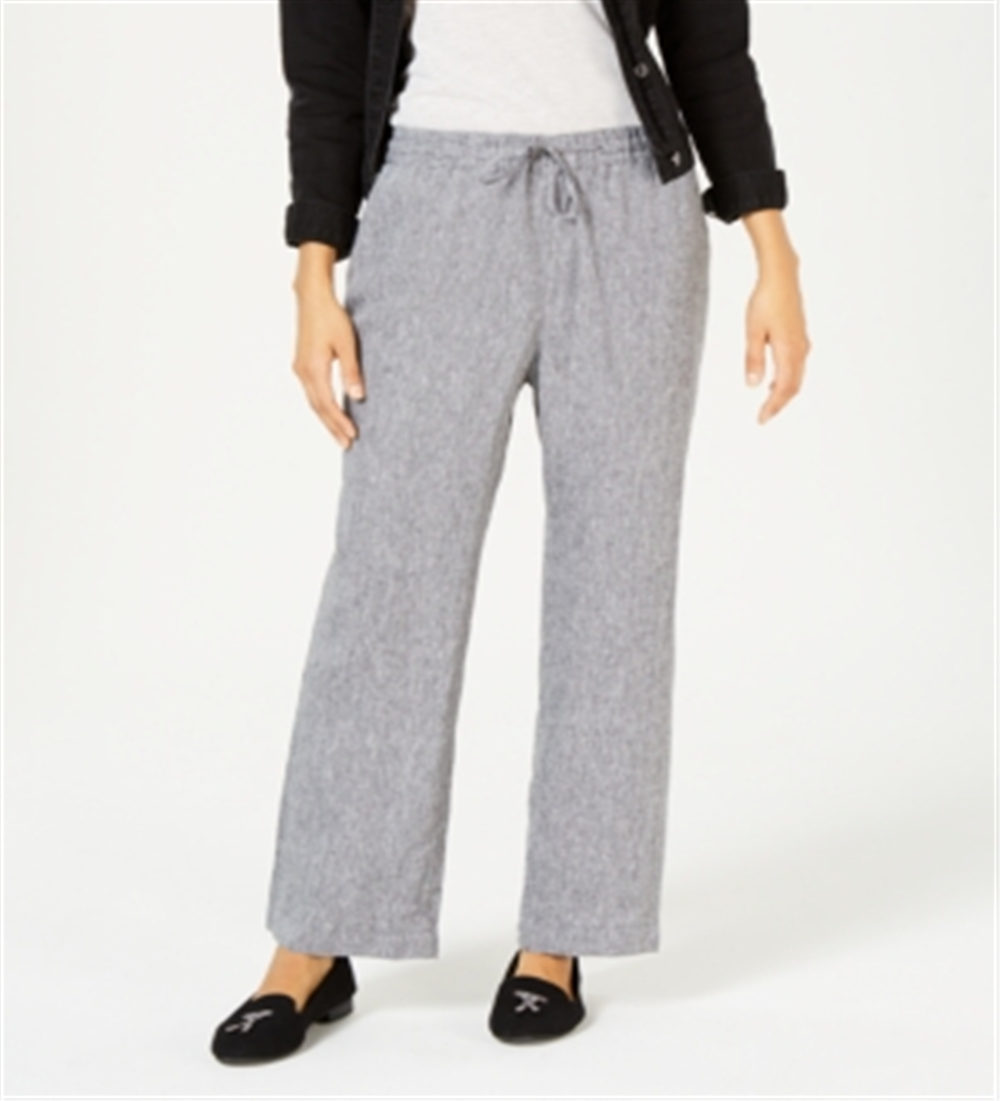 Calça reta feminina Charter Club Plus Linen cinza tamanho 2X