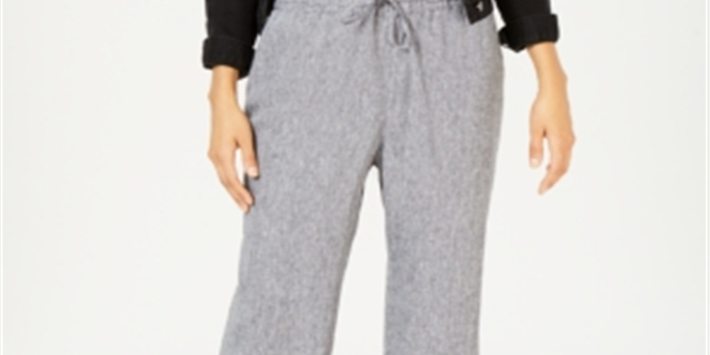 Calça reta feminina Charter Club Plus Linen cinza tamanho 2X