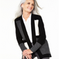 Cardigan feminino de cashmere puro com blocos de cores Charter Club, preto clássico, tamanho pequeno GG