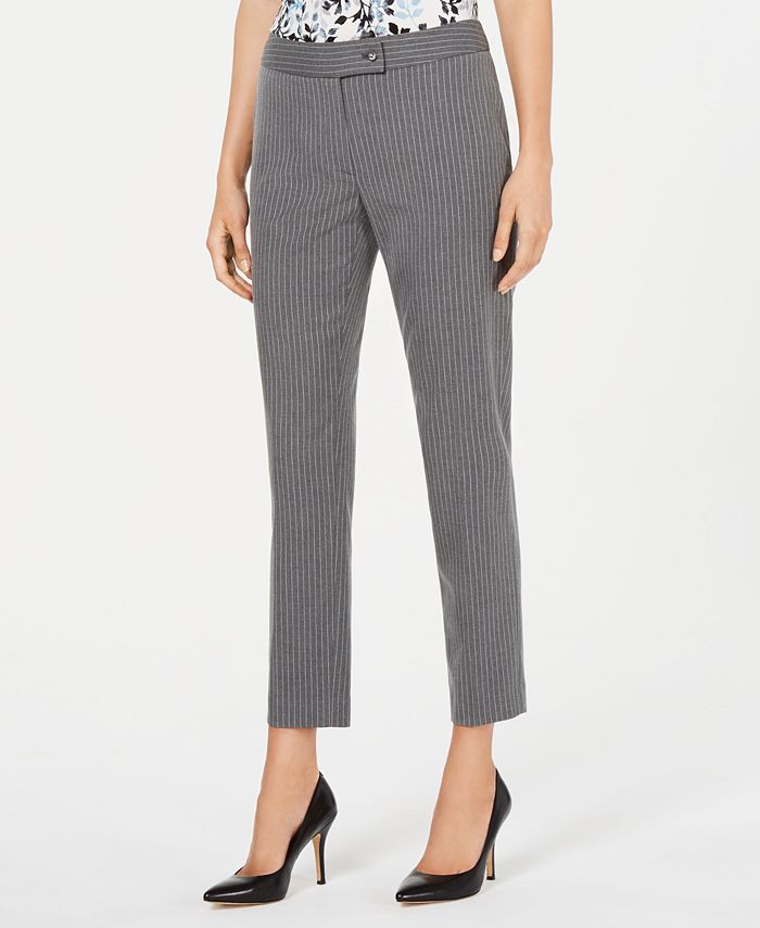 Calça feminina Calvin Klein com listras retas, cinza, tamanho 4