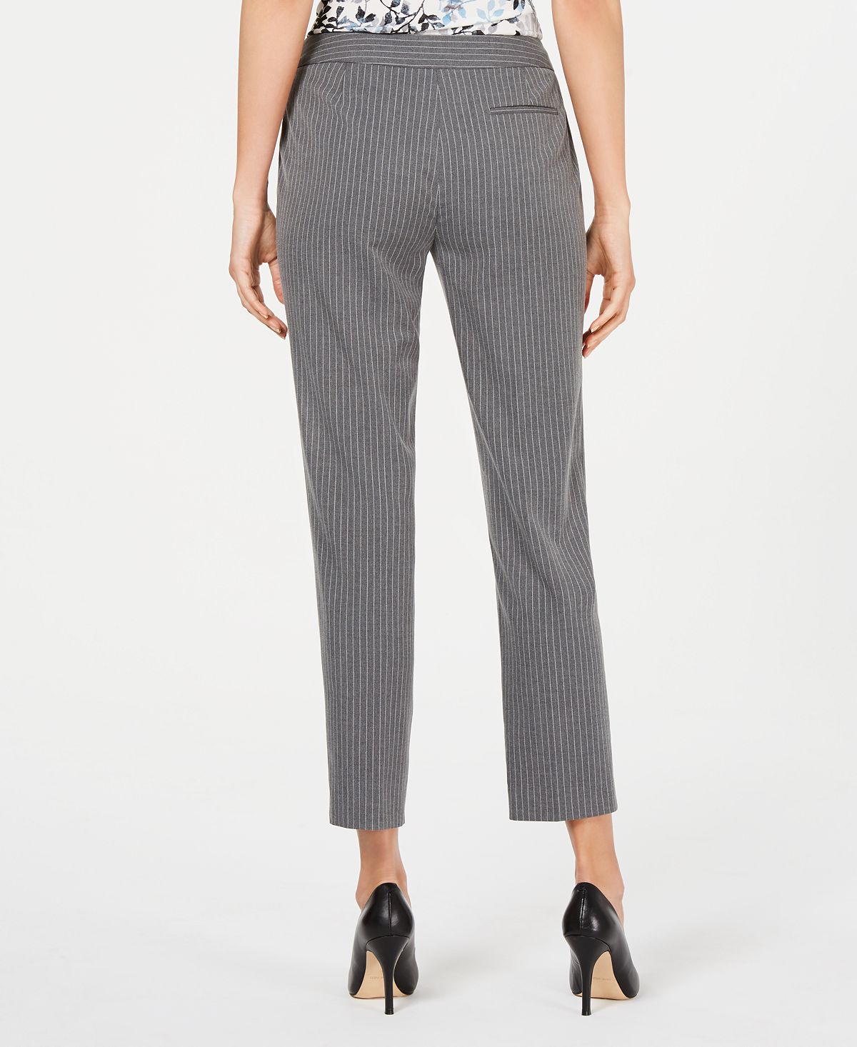 Calça feminina Calvin Klein com listras retas, cinza, tamanho 4