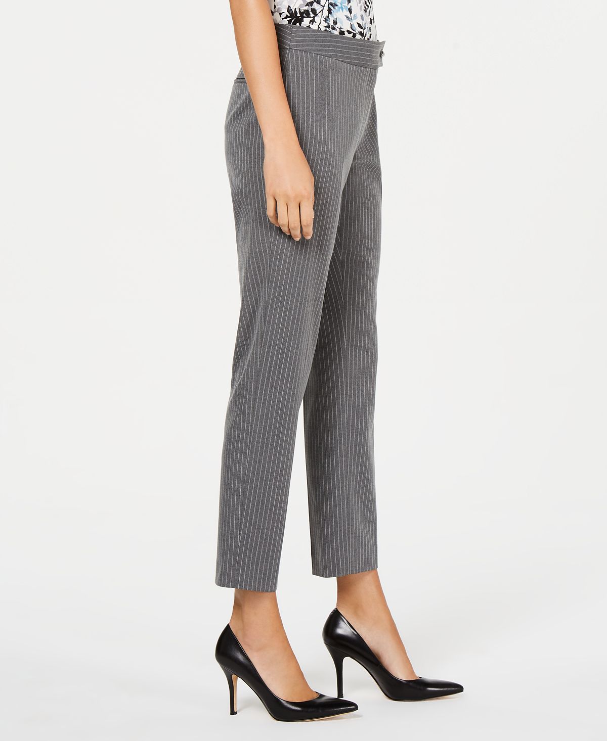 Calça feminina Calvin Klein com listras retas, cinza, tamanho 4