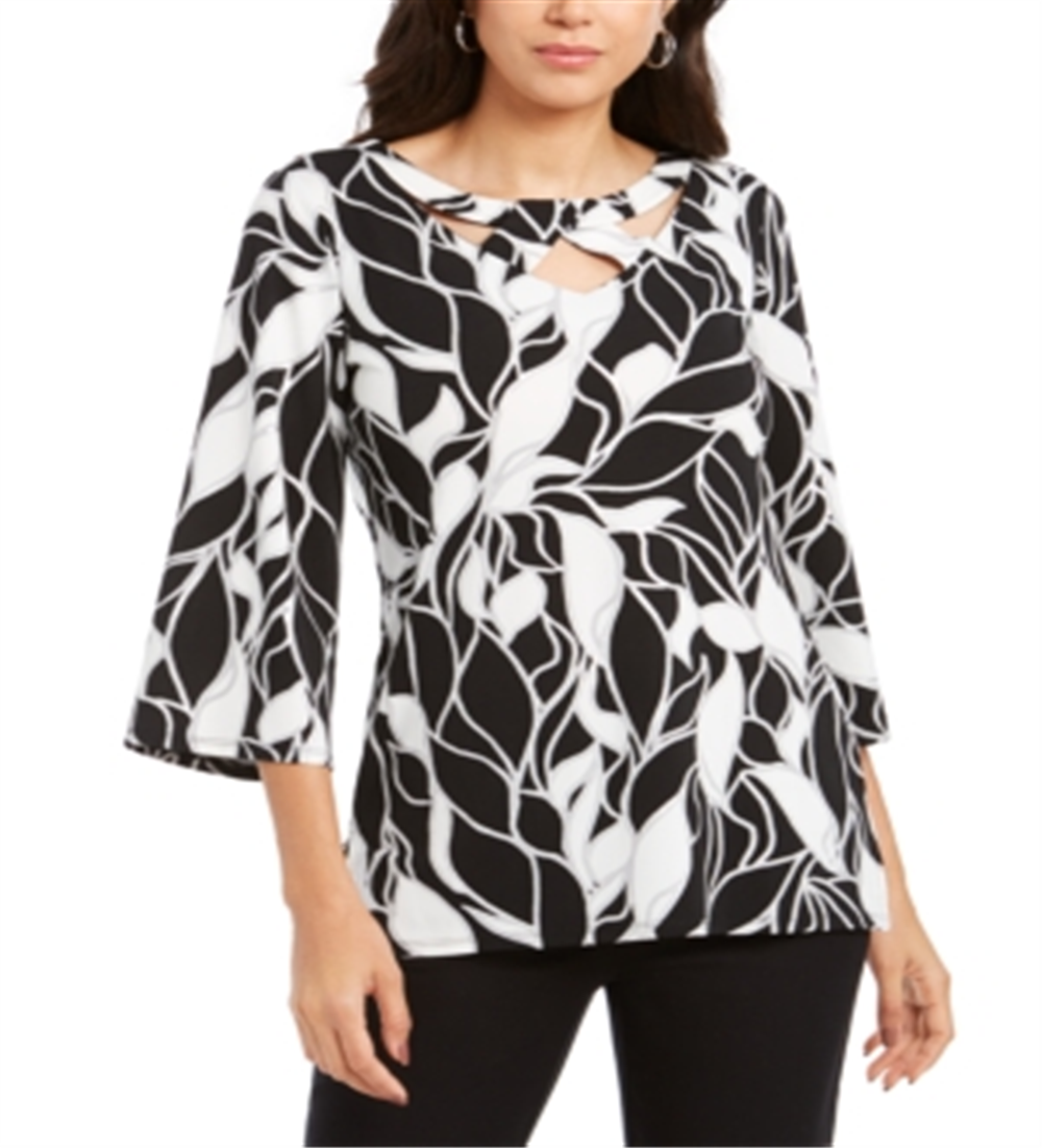 Túnica feminina com decote torcido JM Collection, preta, tamanho XS