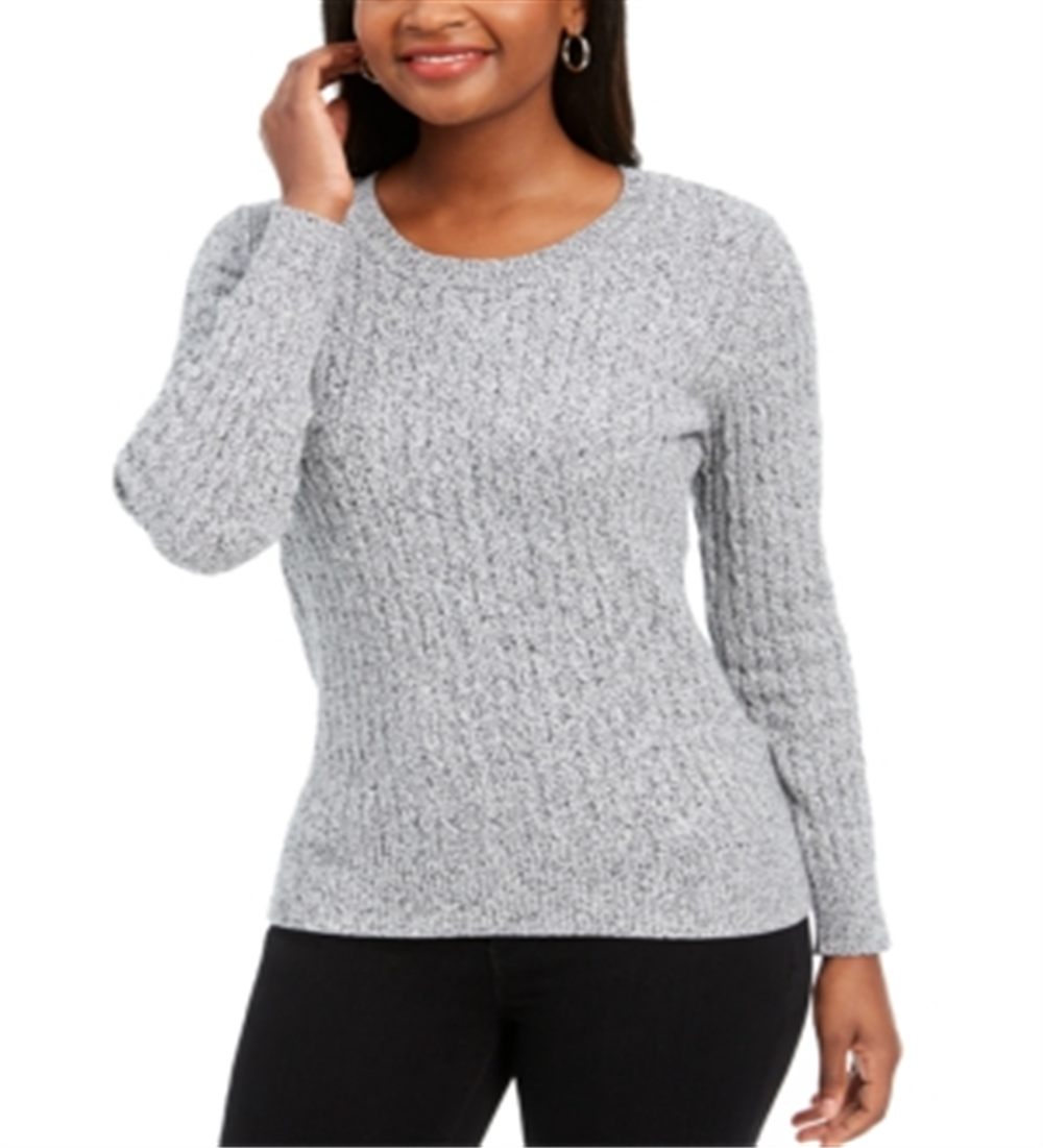 Karen Scott Suéter Feminino de Algodão e Malha Marmorizada, Branco, Tamanho XS