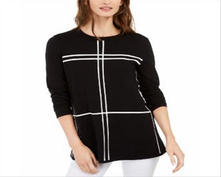 Suéter Alfani Feminino Petite Grid-Pattern Preto Tamanho Petite M