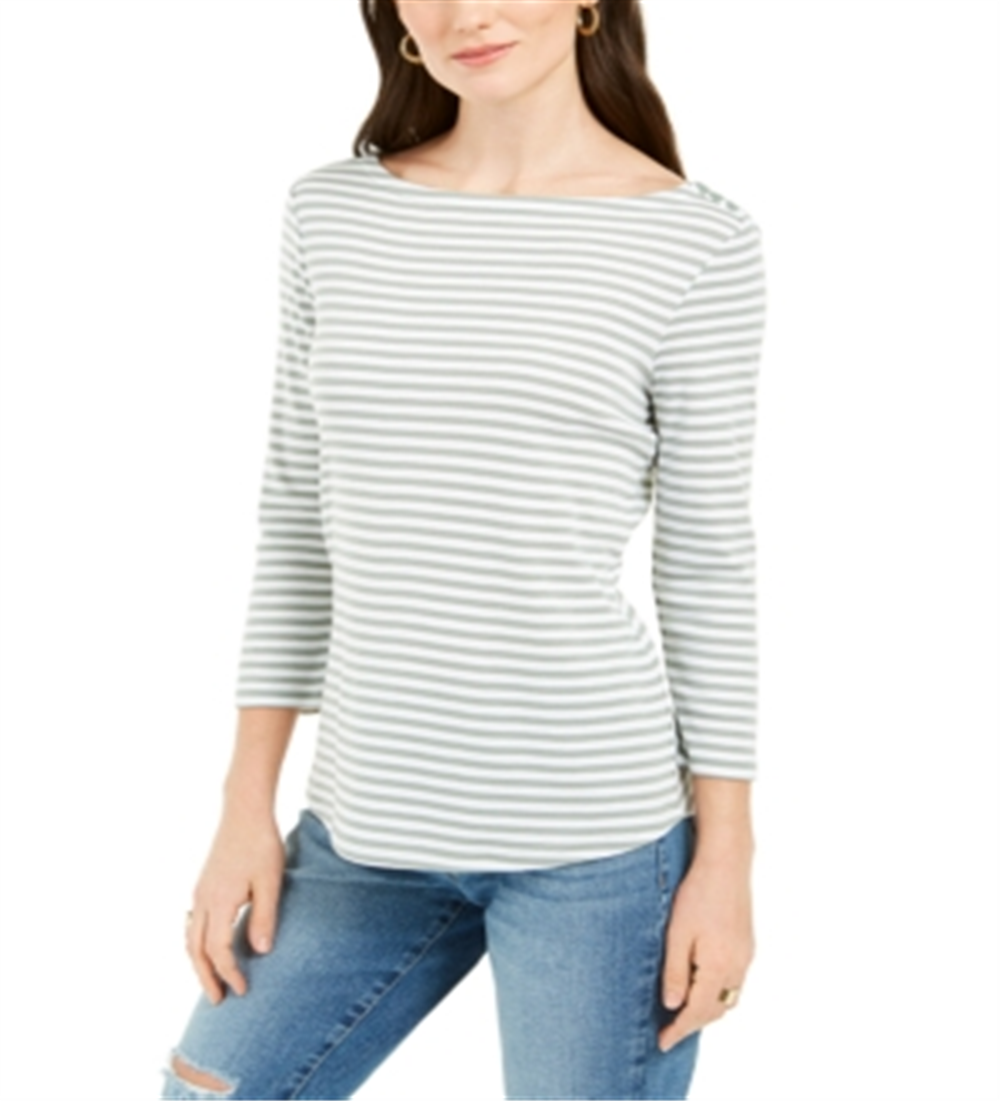 Blusa listrada feminina Charter Club manga 3/4 verde tamanho P
