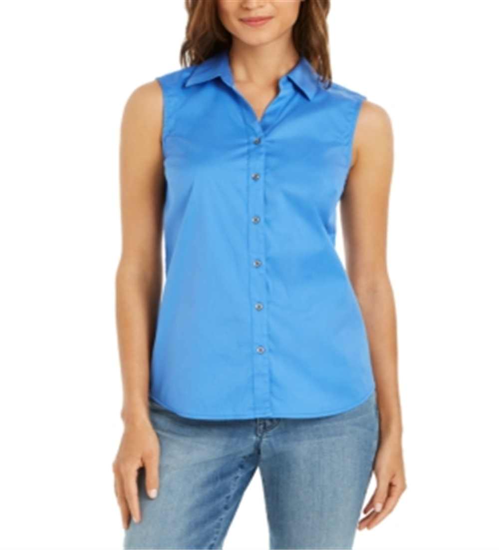 Blusa feminina Charter Club com botões frontais, azul, tamanho 10