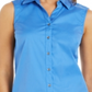 Blusa feminina Charter Club com botões frontais, azul, tamanho 10