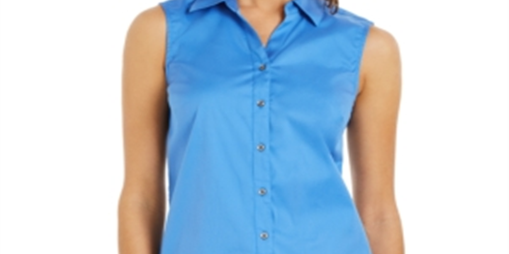Blusa feminina Charter Club com botões frontais, azul, tamanho 10